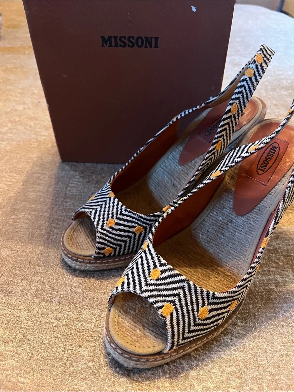 Missoni Black & Yellow Chevron Peep-Toe Wedges